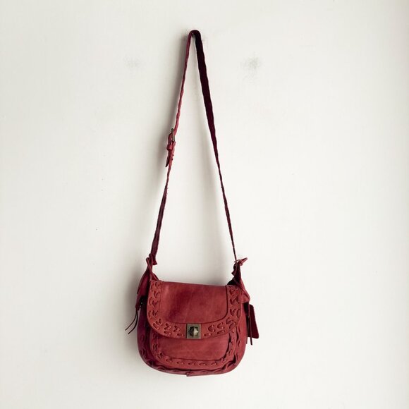 Vintage Zara Leather Whipstitch Boho Oval Saddle bag - Picture 3 of 11